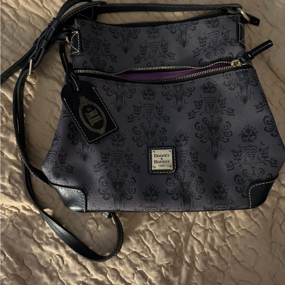 Dooney & Bourke Black Haunted Mansion Crossbody Bag with Monogram Print